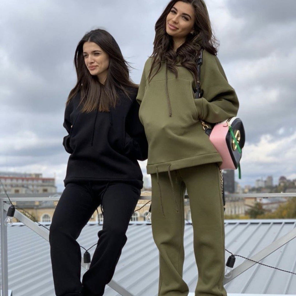 Two-piece solid color sweater with large pockets