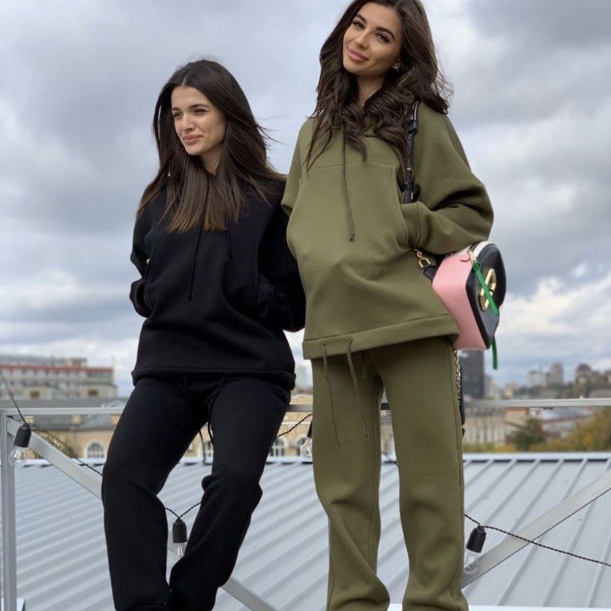 Two-piece solid color sweater with large pockets