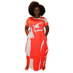 Women's Plus-Size Printed Crew-Neck Long Creative Dress