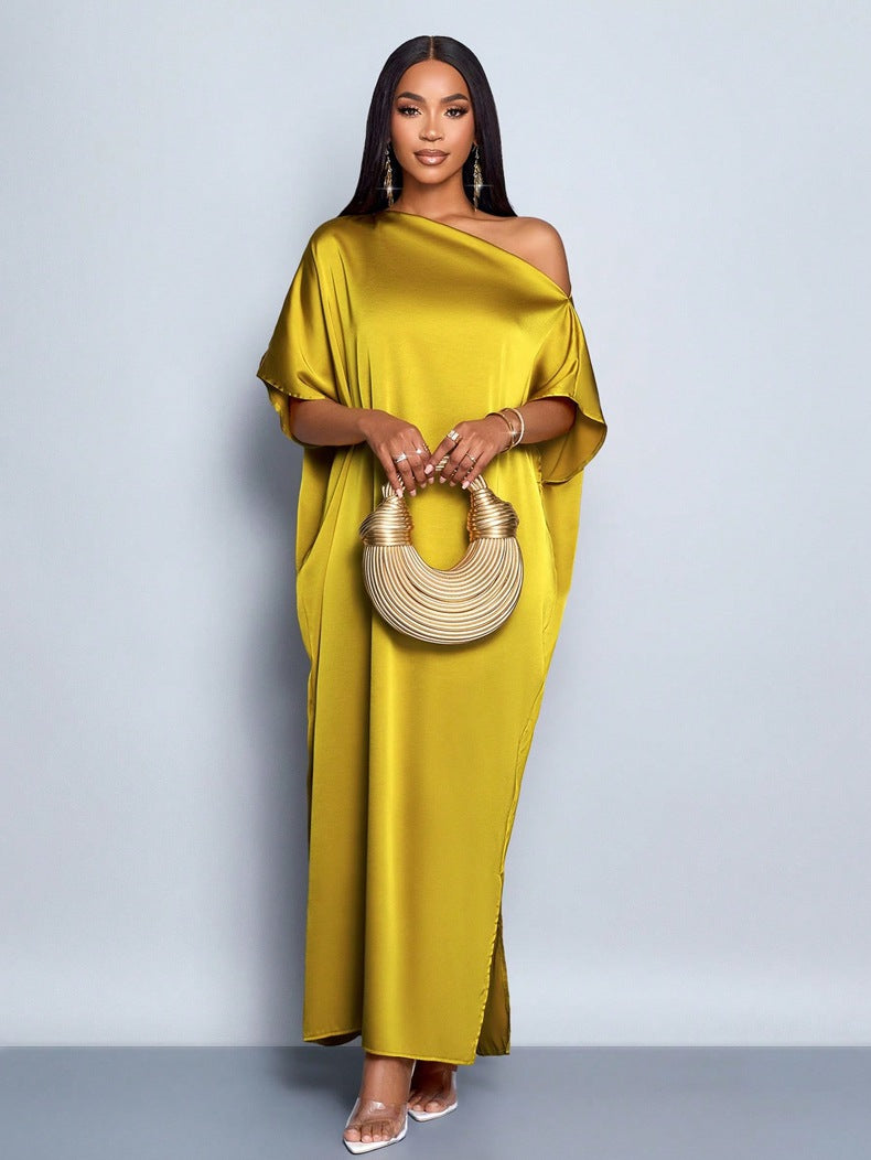 Women's Solid-Color Casual Loose Satin Dress