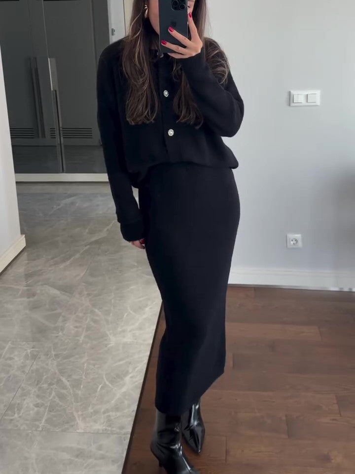 Women's 2-Piece Cardigan & Maxi Skirt Suit Set - Elegant Co-ord Outfit