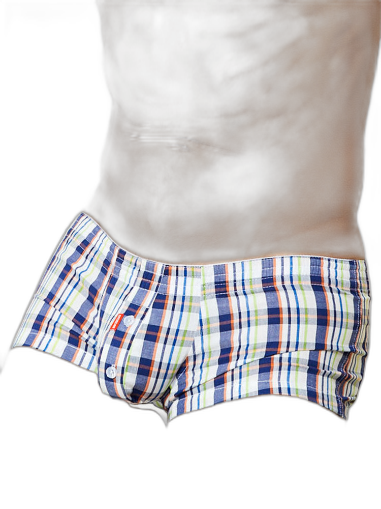 Mens Plaid Front Pouch Boxer Shorts