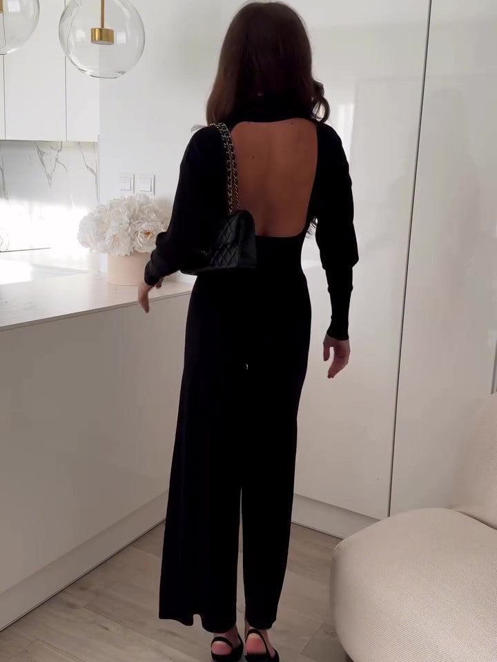 Elegant Long Sleeve Backless Jumpsuit