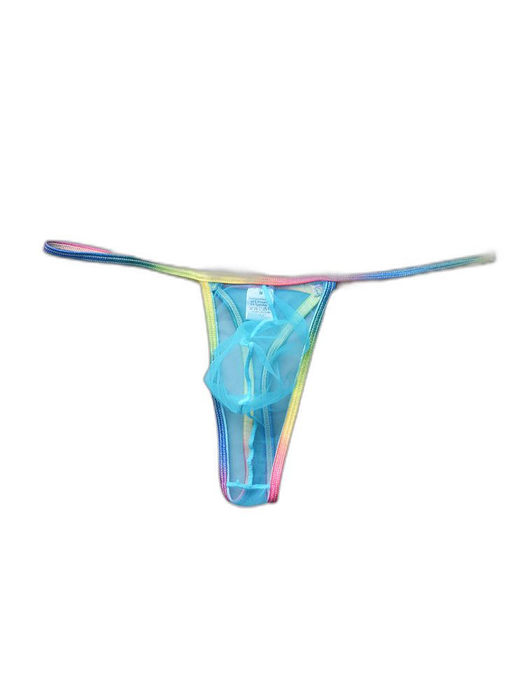 3-pack Men's Sexy Rainbow Transparent Convex Pouch Breathable Thong