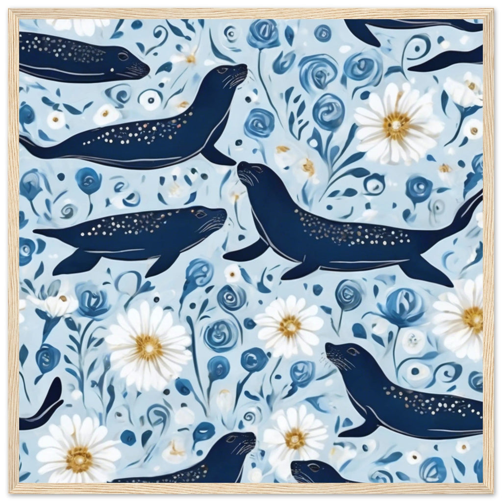 Whimsical Seal and Daisy Framed Wall Art