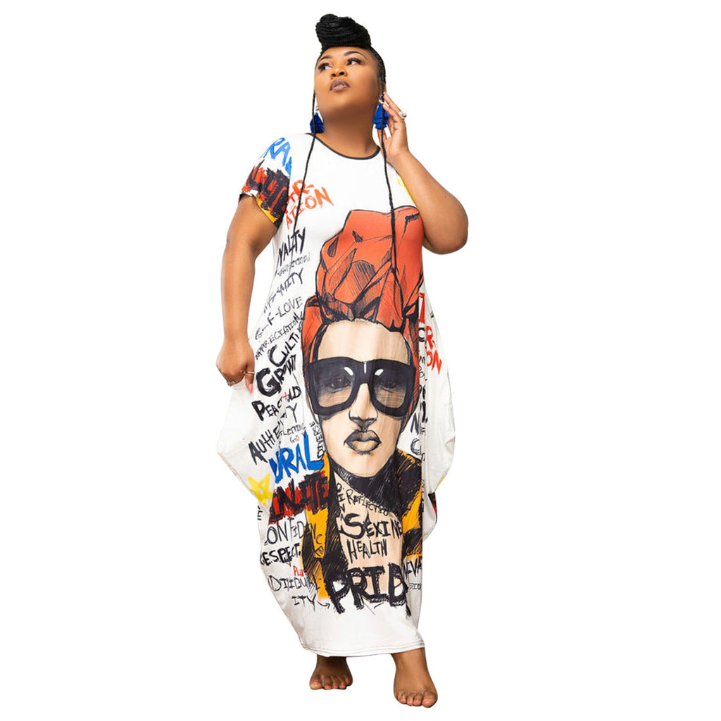 Women's Printed Plus-Size Loose-Fit Maxi Dress With Pockets
