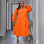 Women's Fashion Ruffle-Shoulder Long-Sleeve Layered Dress