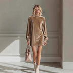 Light Luxury Solid Color Round Neck High-end Sense Short Dress