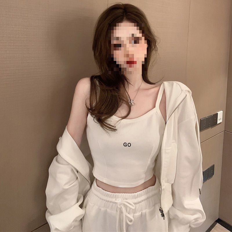 Fashionable Western-style Age-reducing Sweater Vest And Pants Casual Sporty Three-piece Set