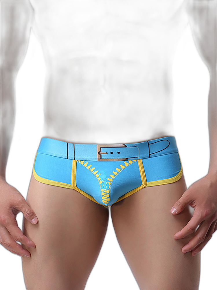 Zipper Belt Printed Cotton Pouch Briefs