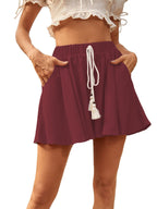 Women's Drawstring Solid-color Cotton-linen Shorts