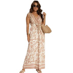 Women's Fashionable Casual V-Neck Printed Sleeveless Jumpsuit