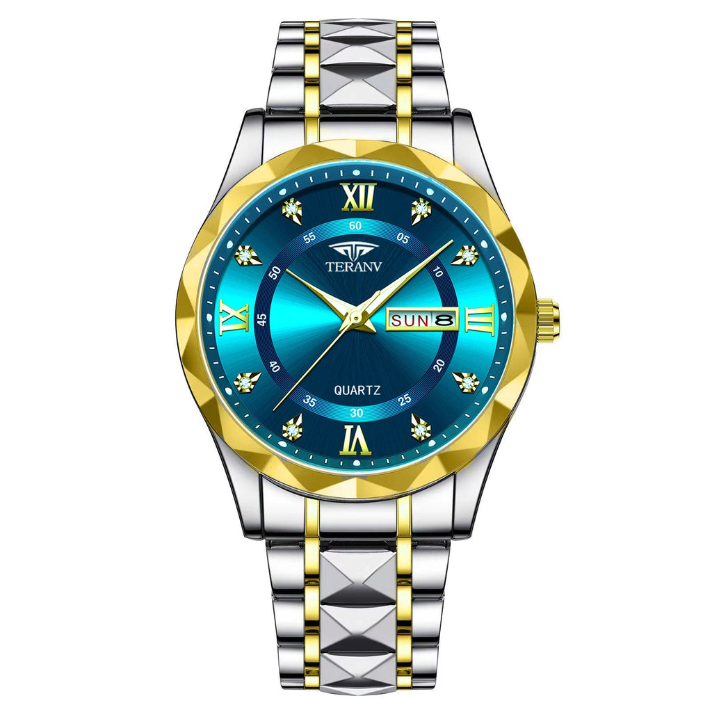 Men's Diamond Shell Calendar Watch - Stainless Steel Luxury Timepiece