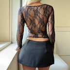 Lace-Panel Crew-Neck Lightweight Slim-Fit Figure-Hugging Versatile Top For Commuting And Dates Women's