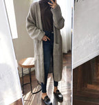Women's Mid-length Crimped Solid Color Lazy Loose Knit Long-sleeved Sweater Coat