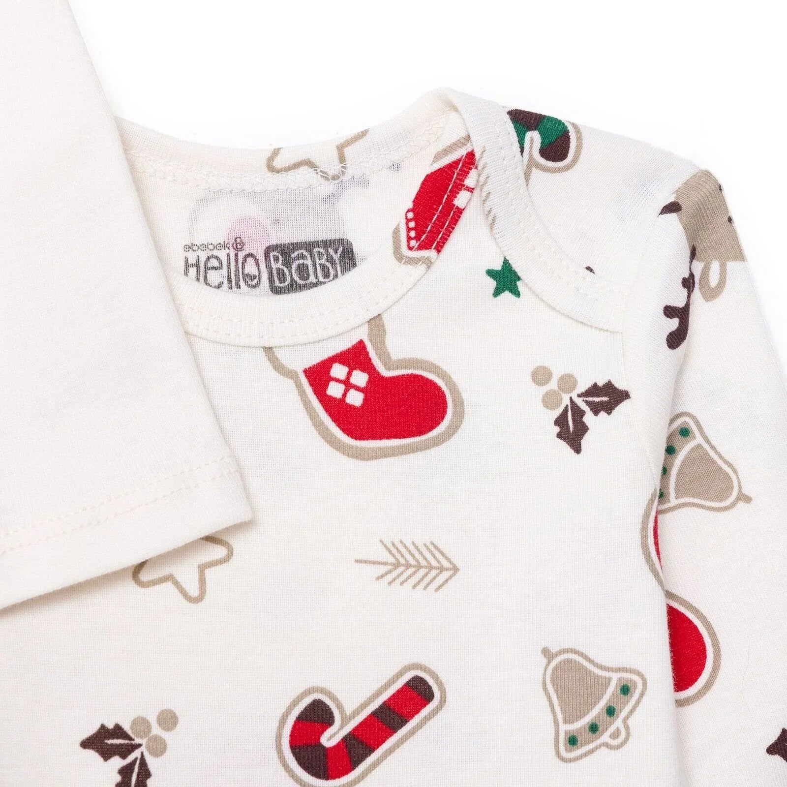 HelloBaby Boys 2-Pack Long Sleeve Bodysuits Christmas Envelope Neck Long Sleeve - Ecru