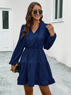 2024 FallWinter New Women's V-neck Lace-up Long-sleeve Dress