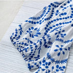 Women's Vintage-print Loose-fit V-neck Short-sleeve Blouse