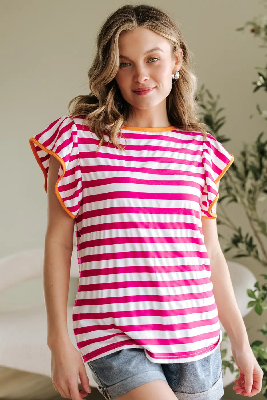 Rose Red Striped Blouse Women UK | Casual Summer