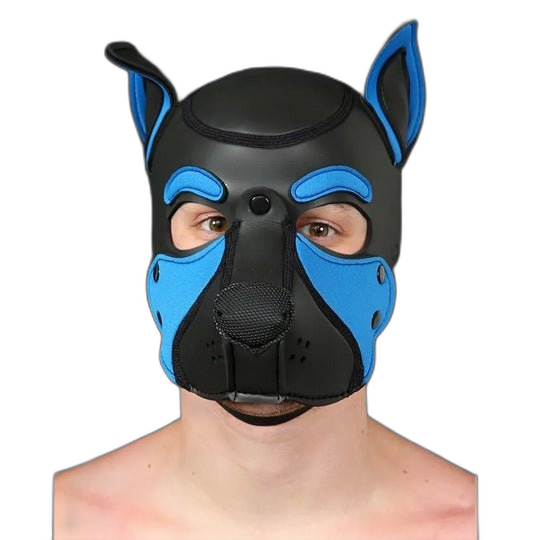 Mr S Leather NEOPRENE FRISKY Puppy Hood | Black & Cobalt