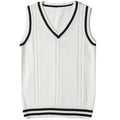 Women's Waistcoat V-neck Striped Stitching Casual Knitted Sweater