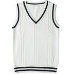 Women's Waistcoat V-neck Striped Stitching Casual Knitted Sweater