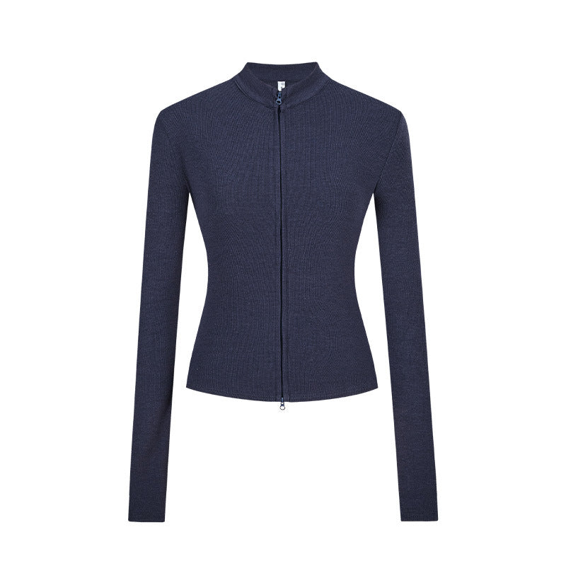 Stand-up Collar Slim-fit Waist-cinching Cardigan Top