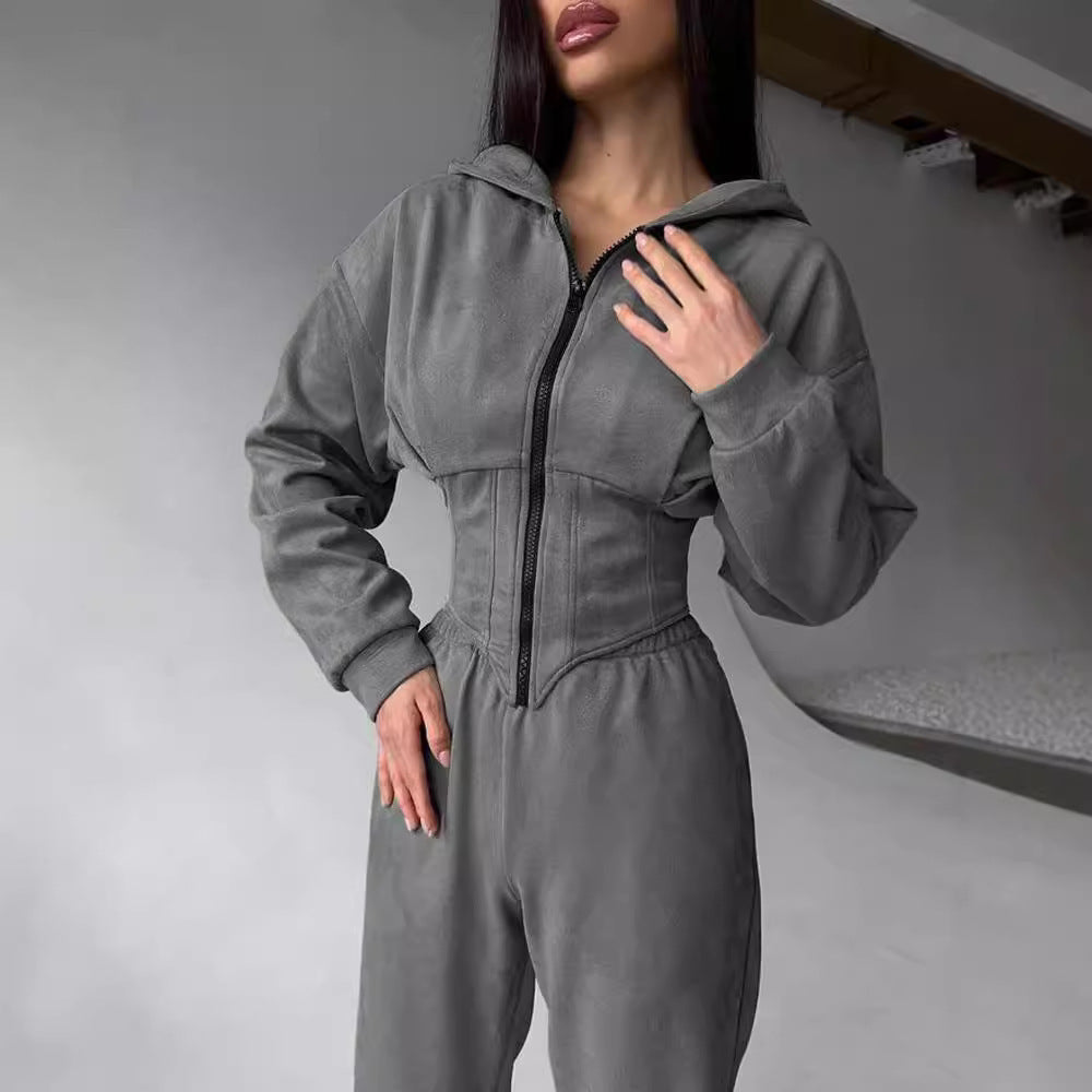 Women's Solid-Colored Hooded Sweater And Pants Set
