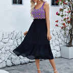 Hand Hook Flower Stitching Cotton Yarn Fabric Purple Sleeveless Dress
