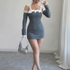 The Romantic Edit – Lace Off-Shoulder Knitted Dress with Detachable Oversleeves
