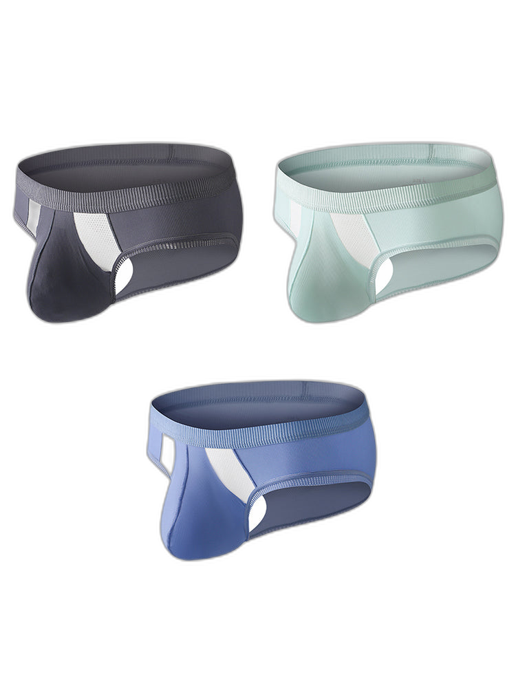3 Pack Men's Low-Rise Ice Silk High-Stretch U-Convex Large Pouch Briefs