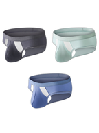 3 Pack Men's Low-Rise Ice Silk High-Stretch U-Convex Large Pouch Briefs