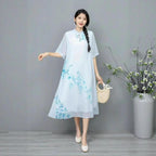 Women's Fashionable Chinese-style Retro Dress With Frog Buttons And Stand Collar