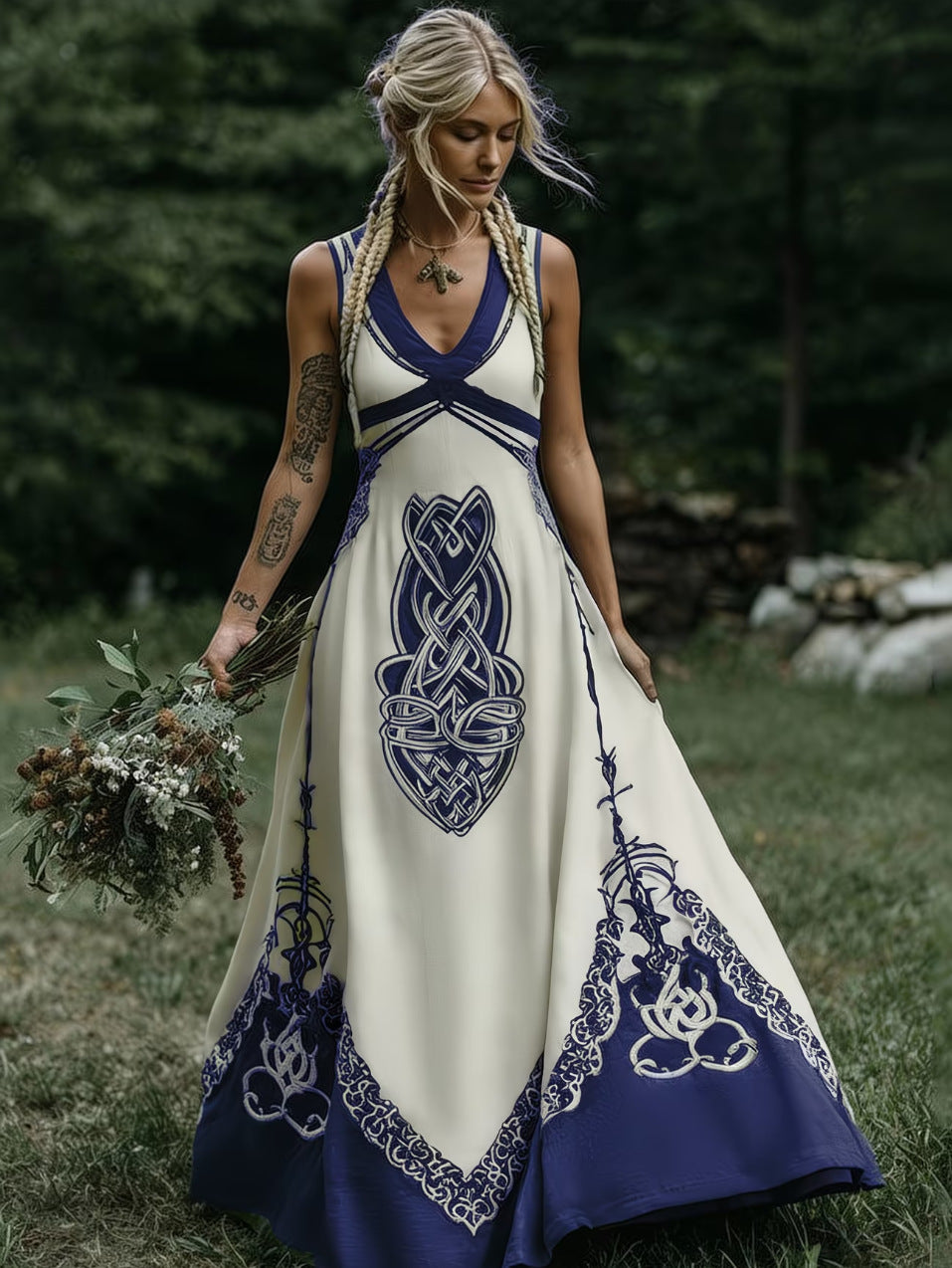 Women's V-Neck Ethnic-style Artistic Sleeveless Printed Dress