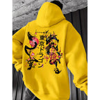 Japanese-style Pattern Hoodie, Light Gray Pullover