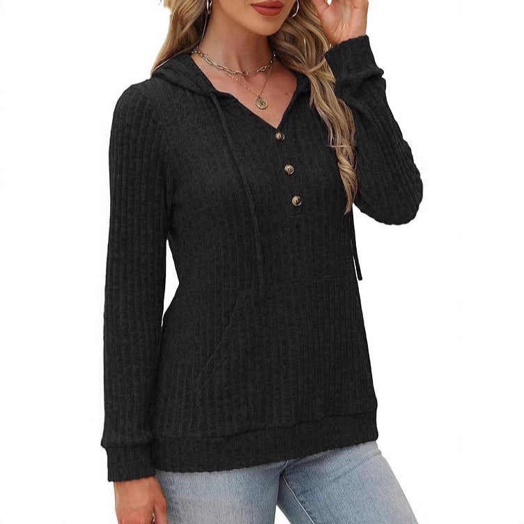 Einfarbiger, langärmeliger Hoodie aus gebürstetem Bedford-Cord-Pullover
