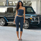 Womens Tube Top Polka Dot Top And Cropped Pants Set