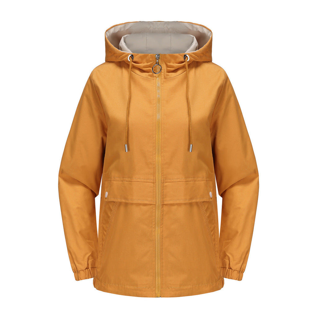 New Hooded Solid Color Trench Coat For Women