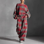 Women's Independent Brand Street Style Distressed Plaid Pantsuit With Contrasting Piping