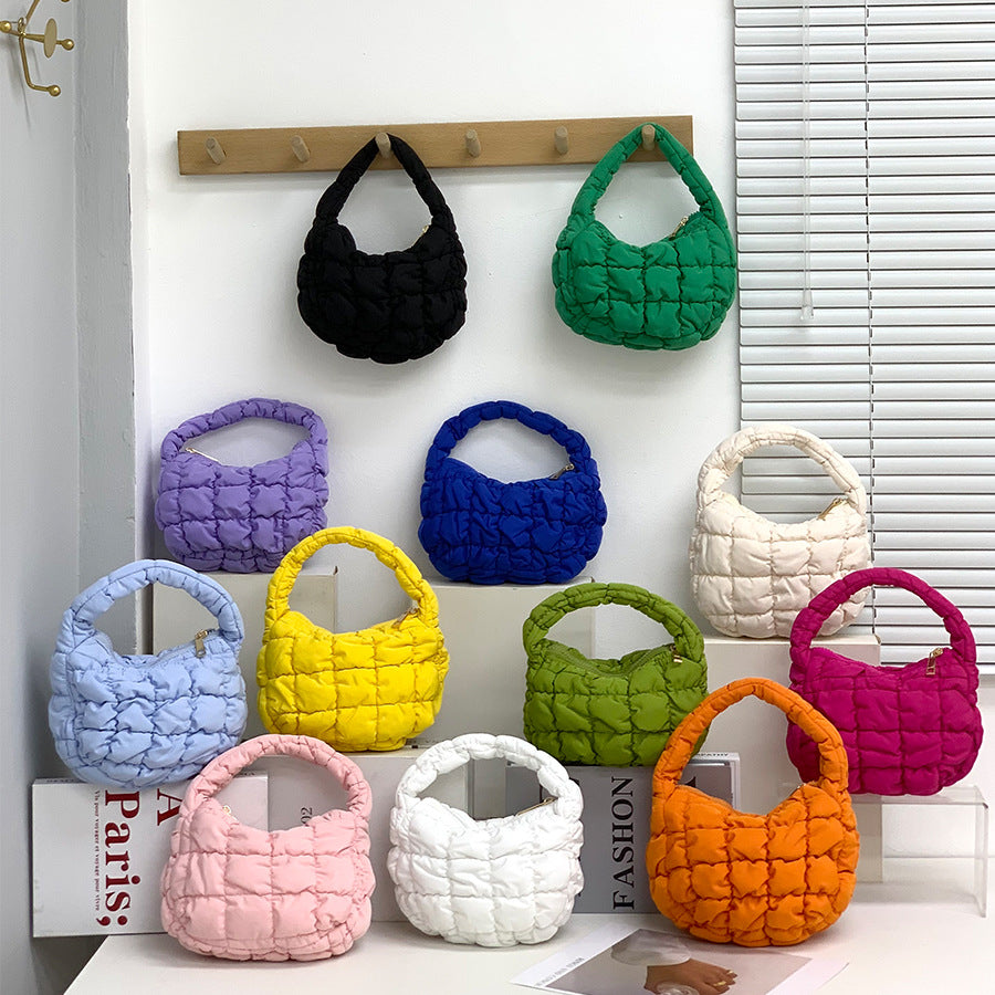 Women's Fashionable Pleated Puff Cloud Plaid Handbag