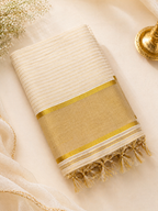 Elegant Kerala Kasavu Saree with Golden Border – Traditional Off-White Saree