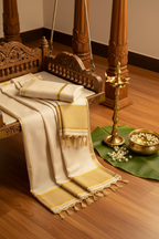 Elegant Kerala Kasavu Saree with Golden Border – Traditional Off-White Saree