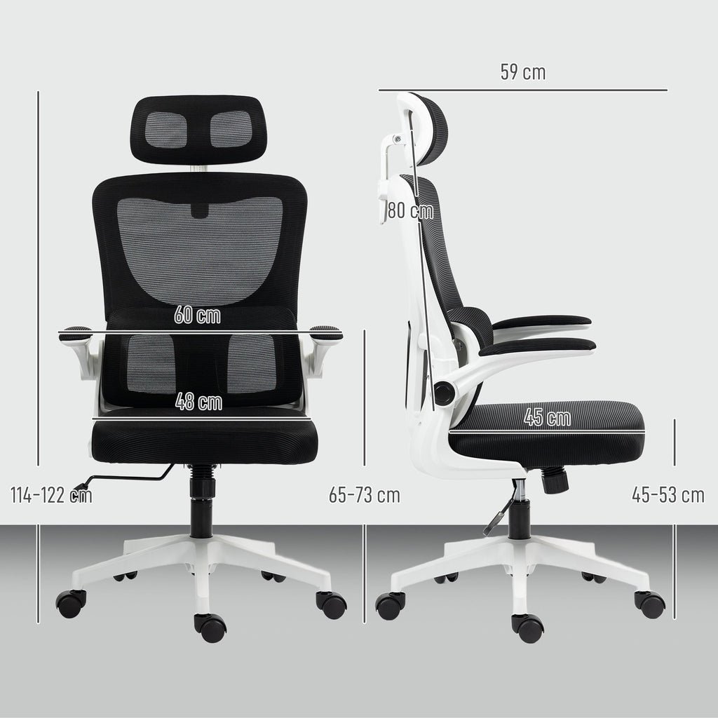 Vinsetto Ergonomic Office Chair, High Back Mesh Computer Desk Chair with Adjustable Headrest and Lumbar Support, Rotatable Armrests, Tilt Function for Home Office, Black