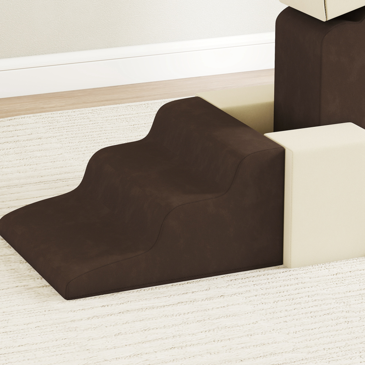 AIYAPLAY Kids Soft Play Set, 7 Piece Foam Climbing Blocks, Brown