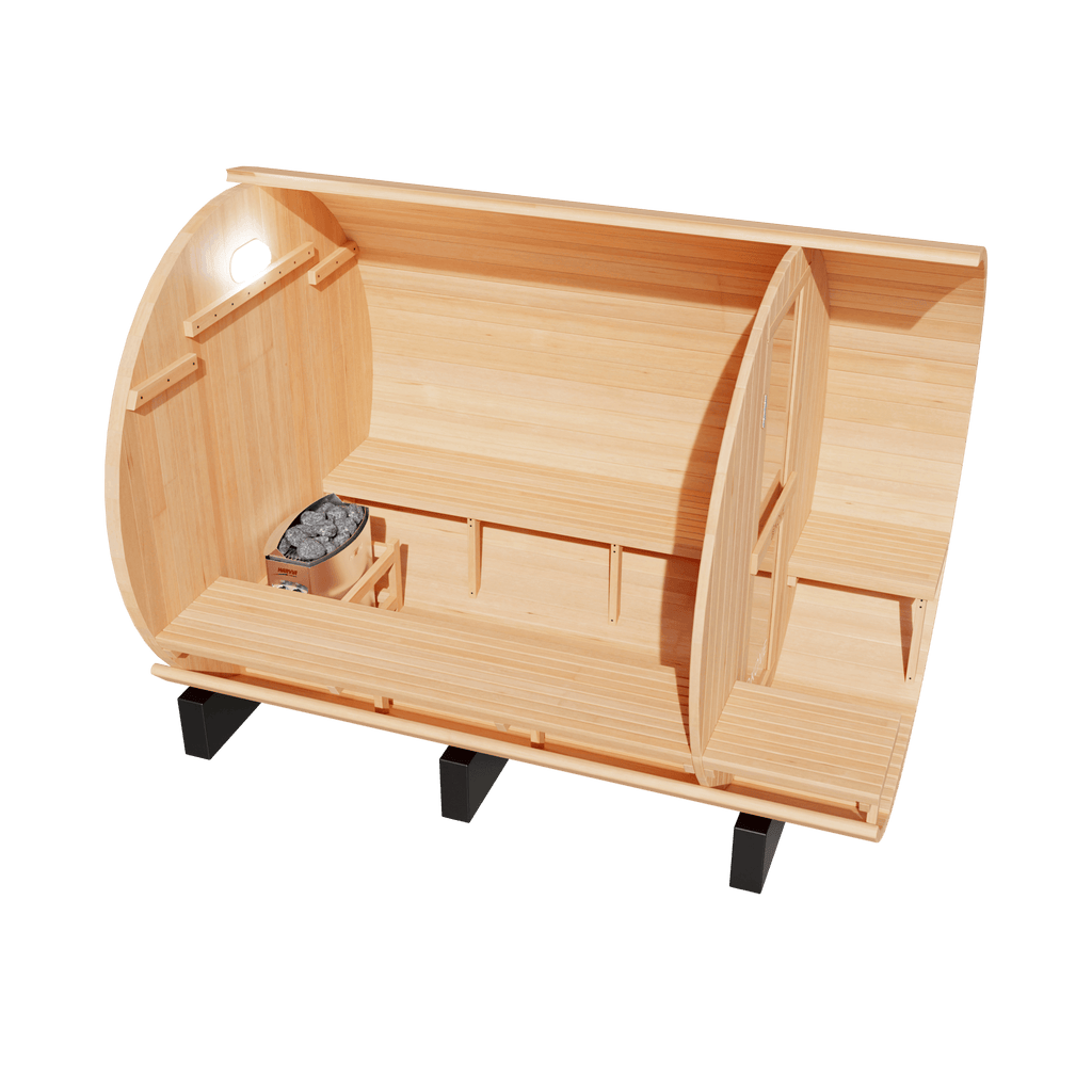KOVE Outdoor Barrel Sauna – 5–6 Person Garden Sauna with 6kW Harvia Electric Heater