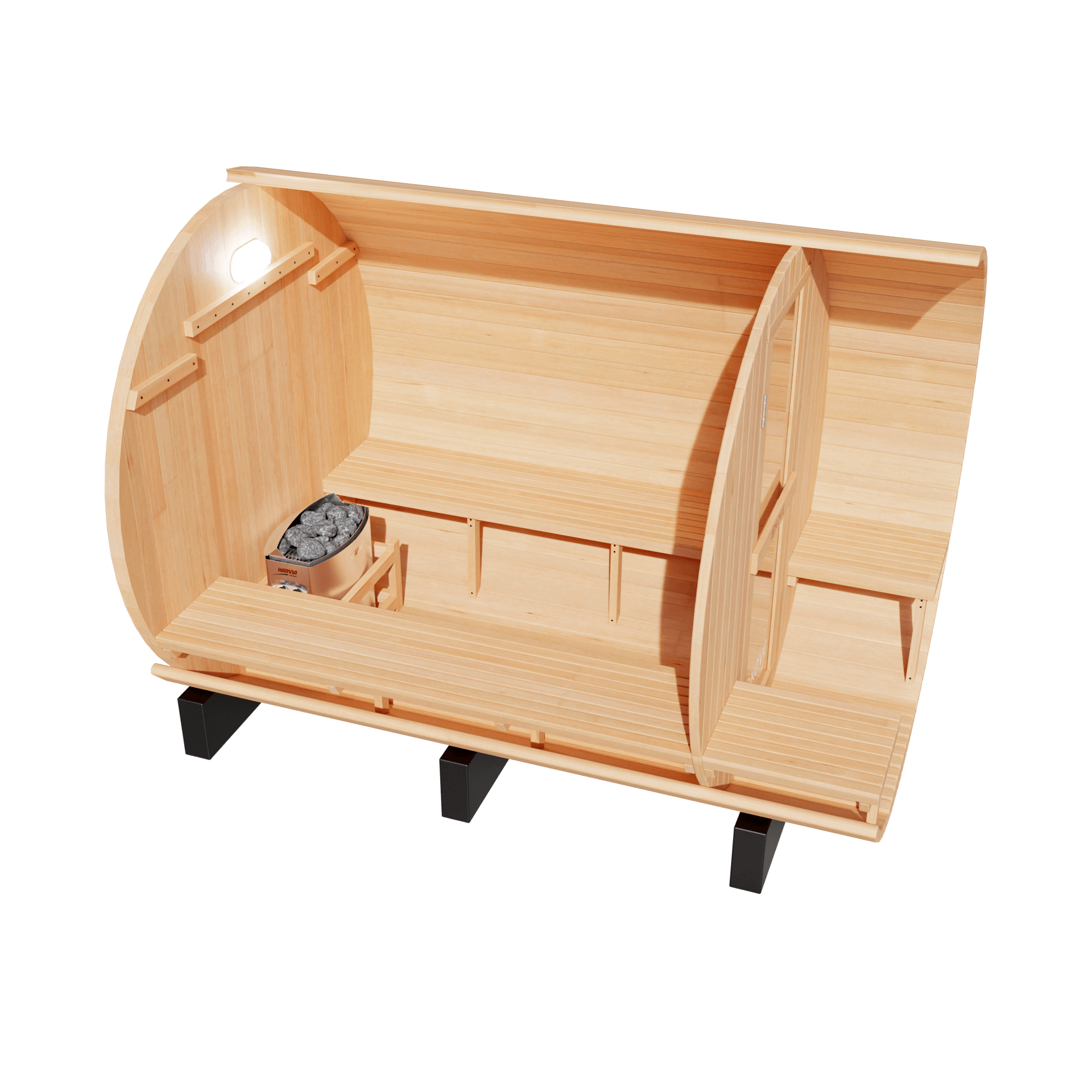 KOVE Outdoor Barrel Sauna – 5–6 Person Garden Sauna with 6kW Harvia Electric Heater