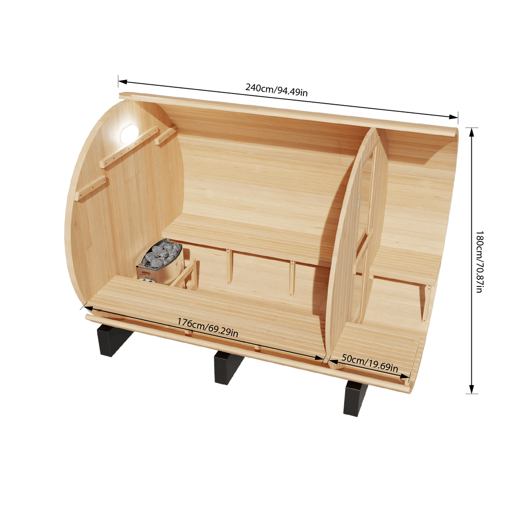 KOVE Outdoor Barrel Sauna – 5–6 Person Garden Sauna with 6kW Harvia Electric Heater