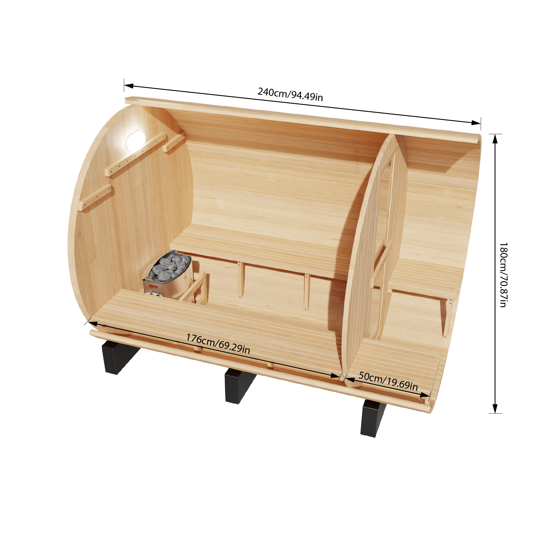 KOVE Outdoor Barrel Sauna – 5–6 Person Garden Sauna with 6kW Harvia Electric Heater