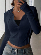 Top Slim Fit Sports Hoodie Short Zipper Hooded Sweatshirt