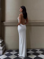 White Twisted Backless Strap Maxi Dress
